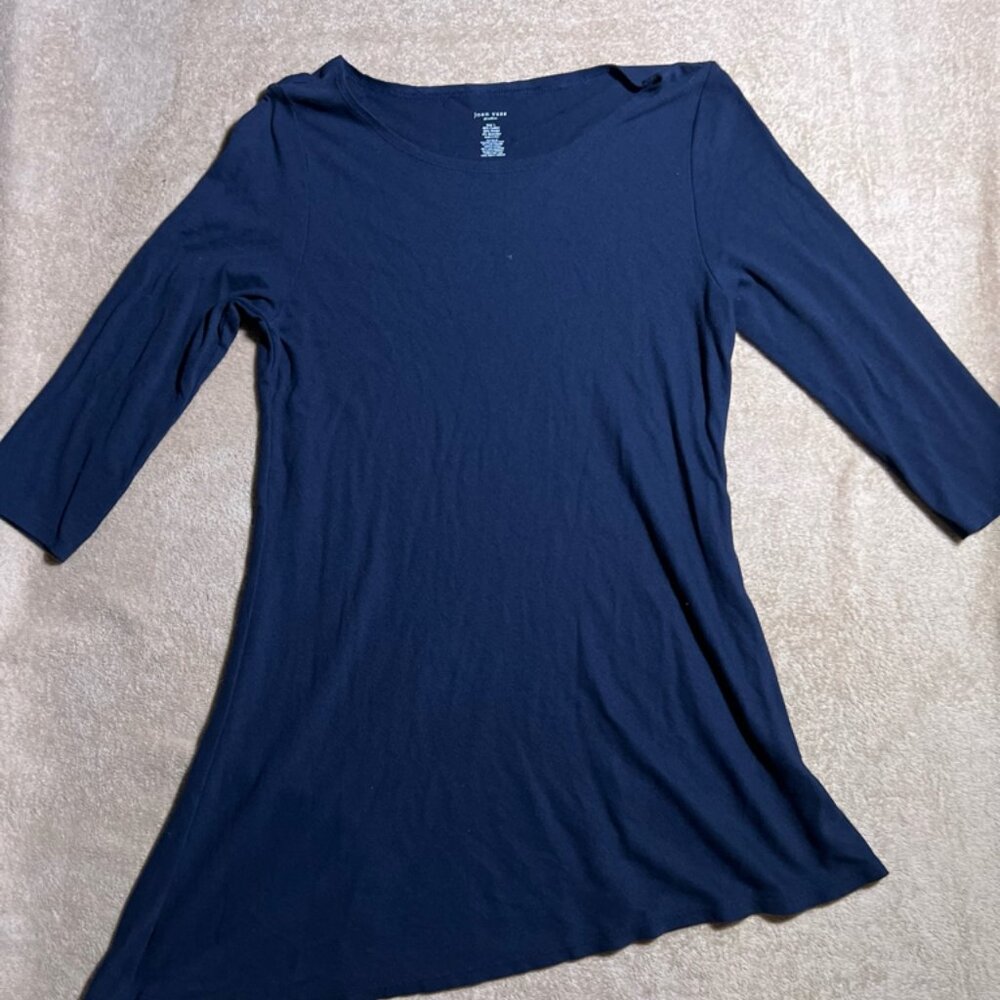 Joan Vass Women Large Black High Low‎ Side Asymmetrical Long Sleeve Tunic Top